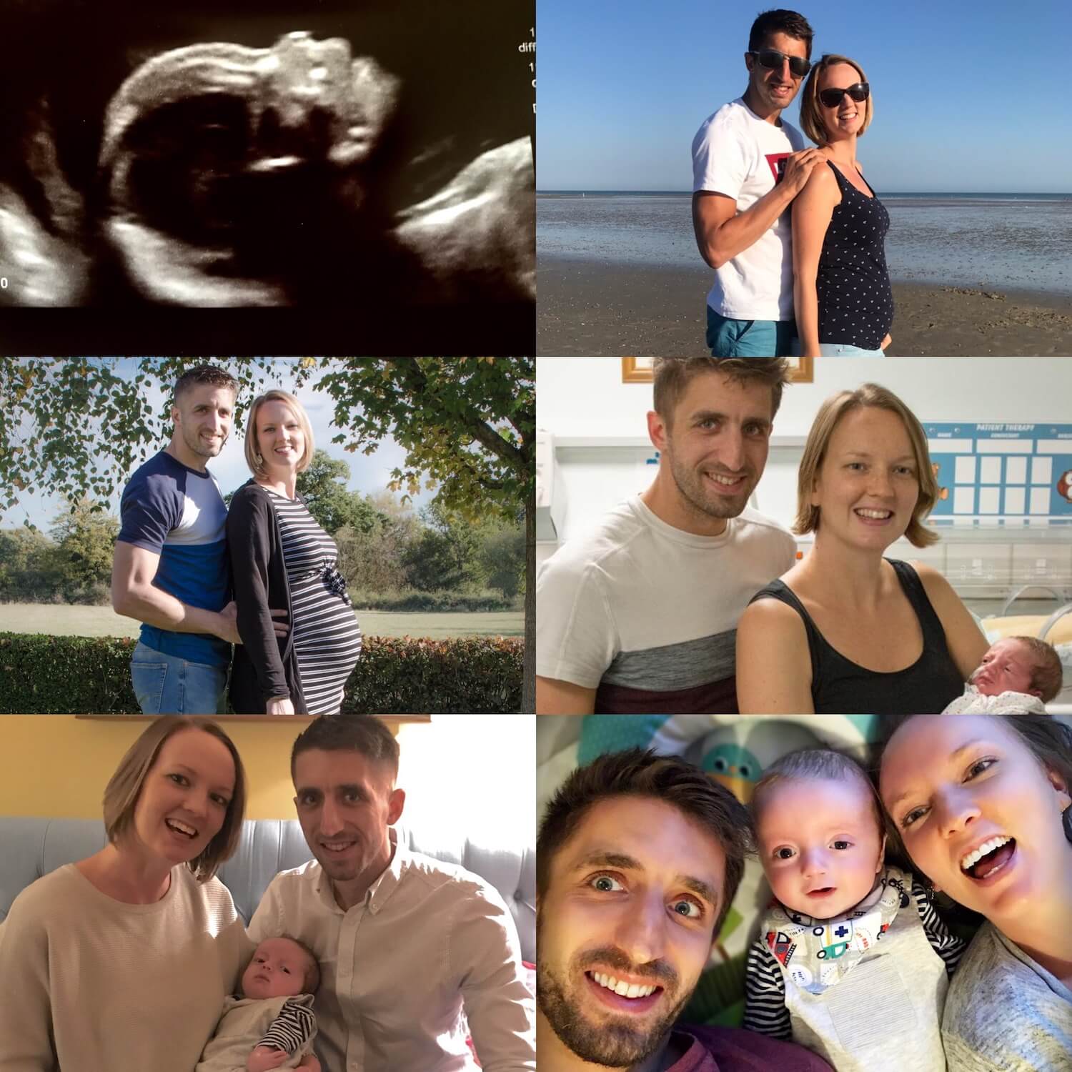 A collage of our Ethan's arthrogryposis journey, from diagnosis to 6 months old